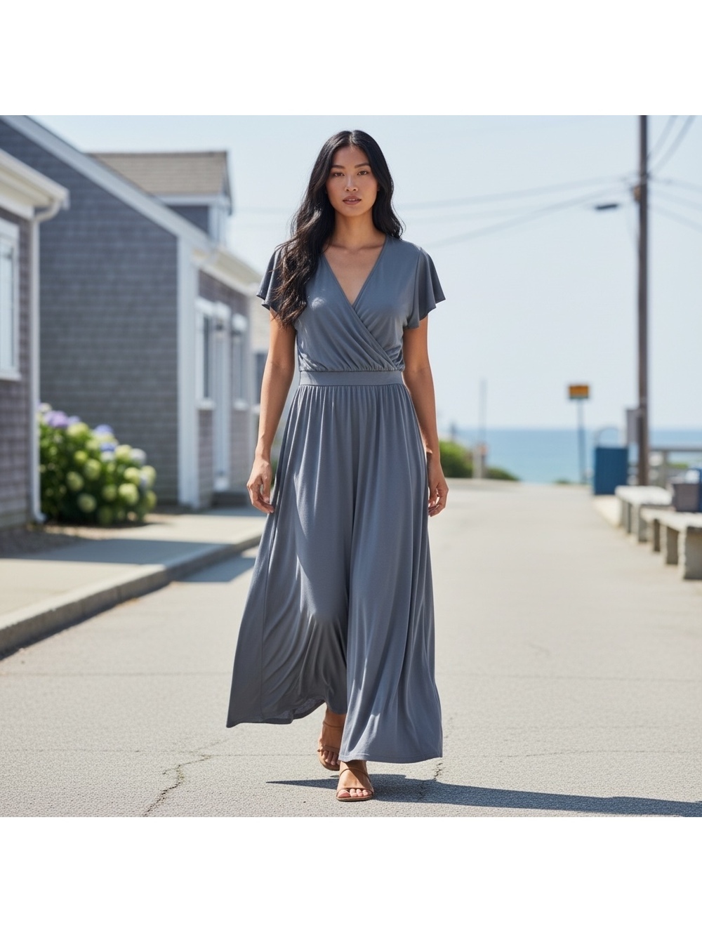 V-Neck Short Sleeve Wide Leg Flowy Jumpsuit